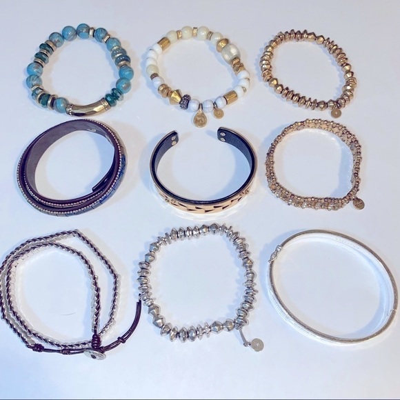 𝅺STELLA & Dot silver beaded wrap bracelet leather accents - Picture 4 of 4